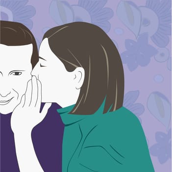 Young woman whispering in a young man's ear