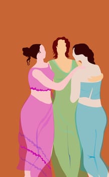 Three young women standing together and talking