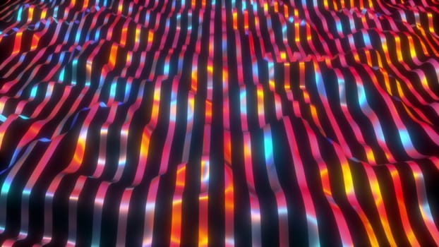 Computer generated wavy neon lines. 3d rendering stripes backdrop with gradient light