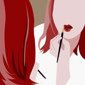 Young woman applying lipstick