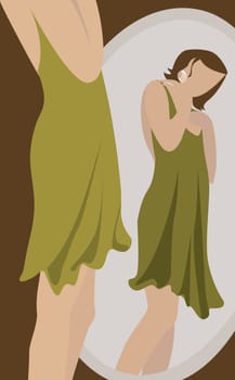 The reflection of a young woman in the mirror