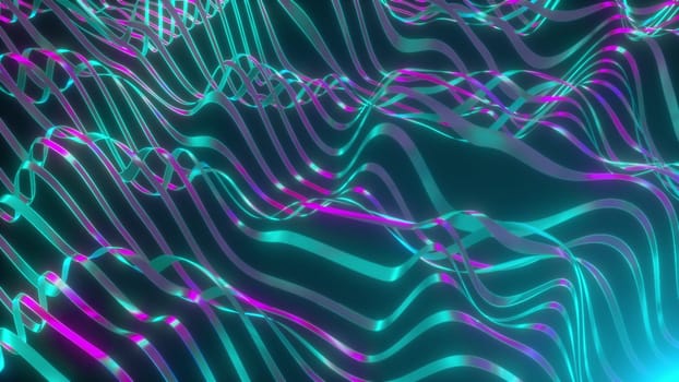 Computer generated wavy neon lines. 3d rendering stripes backdrop with gradient light