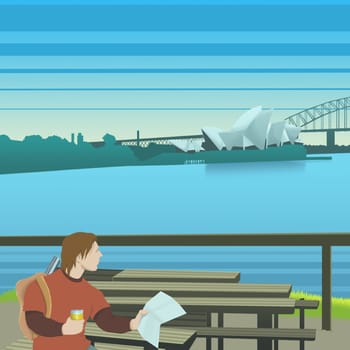 Man sitting on a bench and holding a map