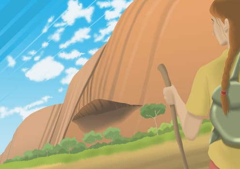 Rear view of a girl holding a wooden stick