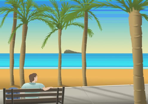 Young man sitting on a bench