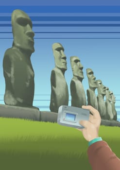 Person taking a picture of ancient statues