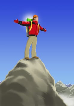 Man standing on a mountain peak