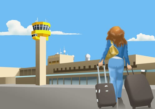 Woman carrying luggage at an airport