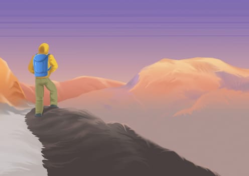 Young man standing on a hilltop