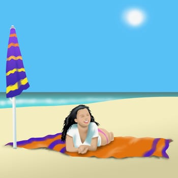 Woman lying on a mat at the beach