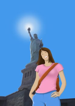 Woman smiling and standing in front of a monument