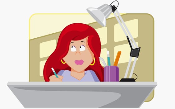 Girl sitting at the table and looking away