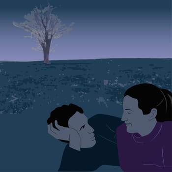 Young couple lying in a park