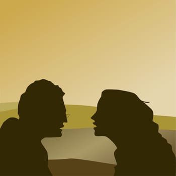 Silhouette of a young couple talking to each other