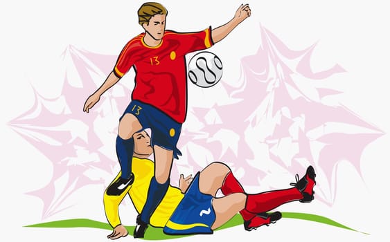 Two soccer players playing soccer