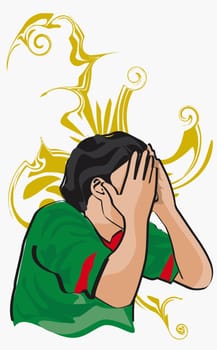 Close-up of a soccer player hiding his face