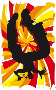 Silhouette of a man breakdancing