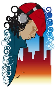 Young man wearing a pair of headphones