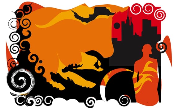 Swirl pattern on an orange and red background