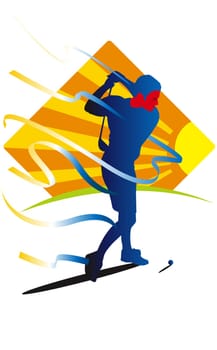 Young man swinging a golf club