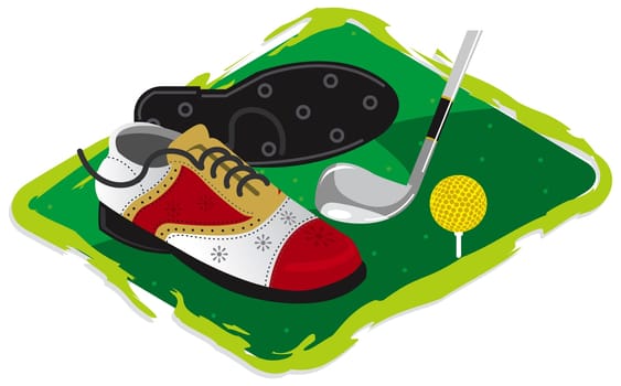Pair of golf shoes and a golf ball