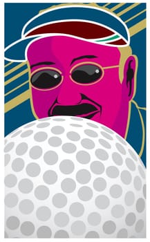 Golf ball in front of a mid adult man