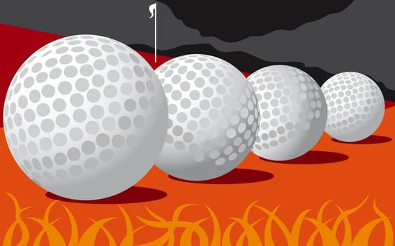 Close-up of a row of golf balls