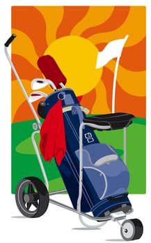 Golf cart with golf clubs