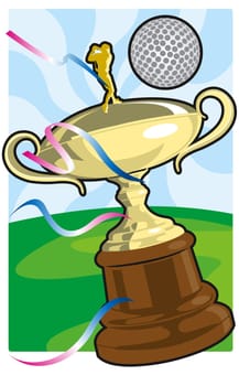 Golf ball over a trophy