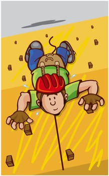 Boy climbing a rock wall