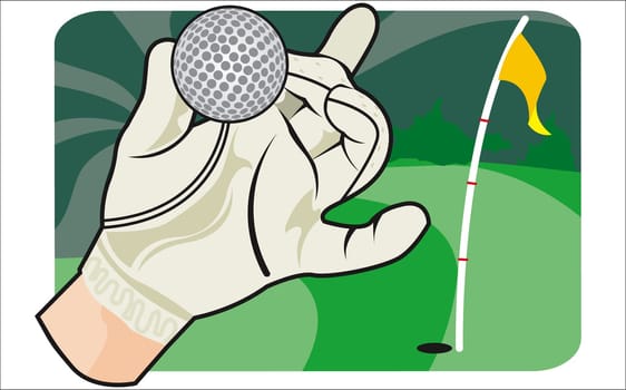 Person's hand holding a golf ball