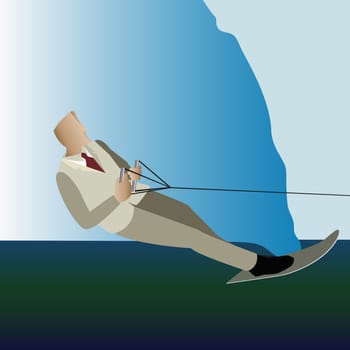 Businessman waterskiing