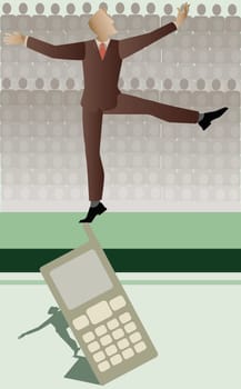 Businessman standing on a mobile phone antenna