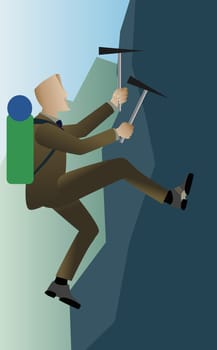 Businessman ice climbing