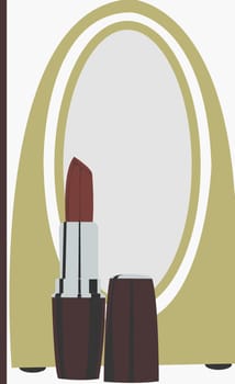 Close-up of a lipstick in front of a mirror