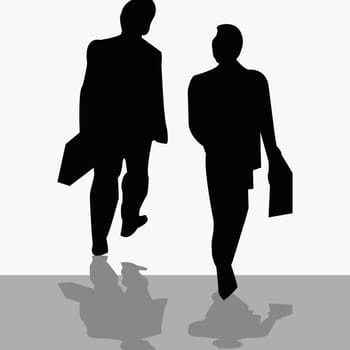 Rear view of two businessmen walking