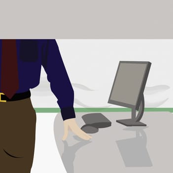 Businessman standing beside a computer