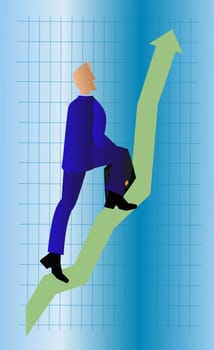 Businessman walking on a line graph