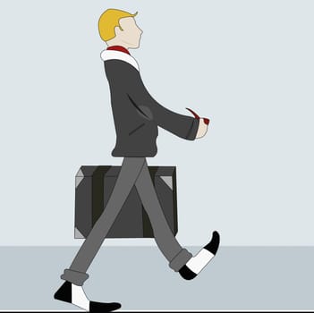Young man walking with a suitcase