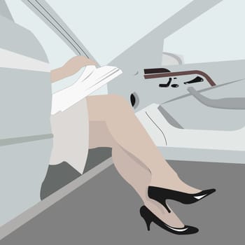 Low section view of a woman exiting from a car
