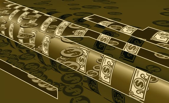 Paper currency with dollar coins