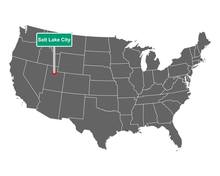 Salt Lake City city limit sign and map of USA