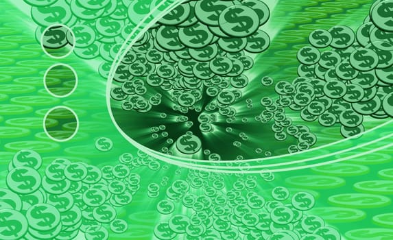 Dollar coins on an abstract pattern