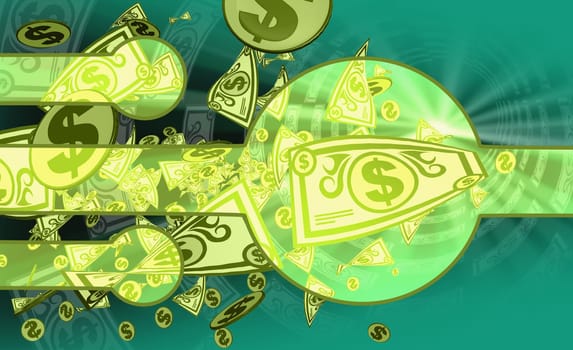 Paper currency with dollar signs