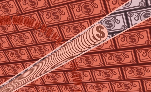 Dollar coins with paper currency