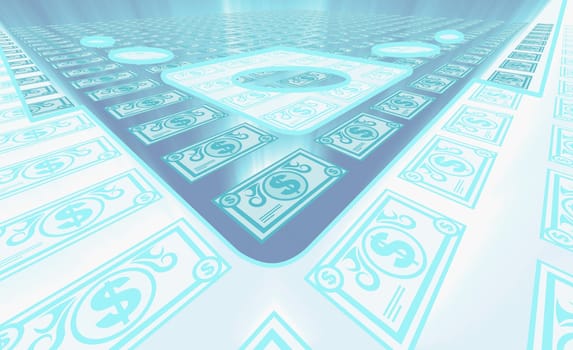 Dollar coins surrounding a dollar sign