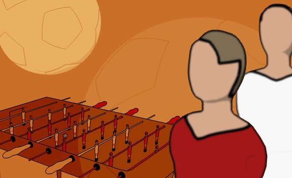 Man and a woman beside a foosball table