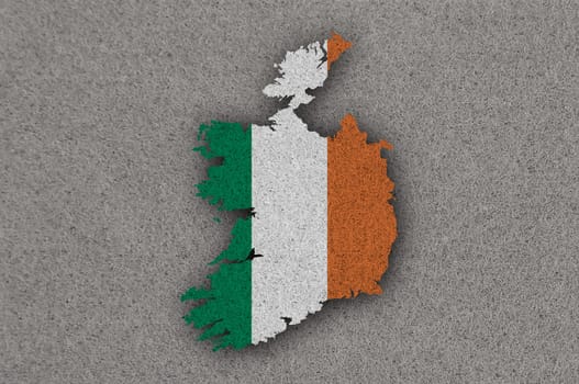 Map and flag of Ireland on felt