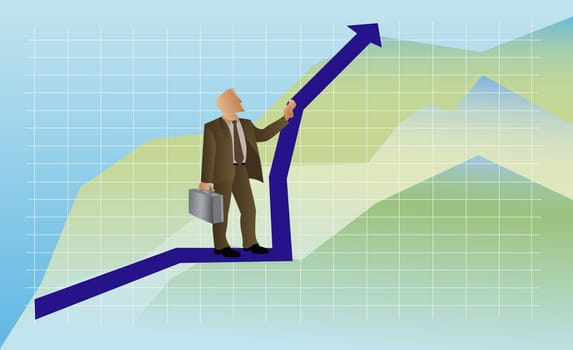 Businessman standing on a line graph