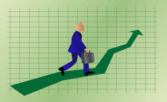 Businessman walking on a line graph